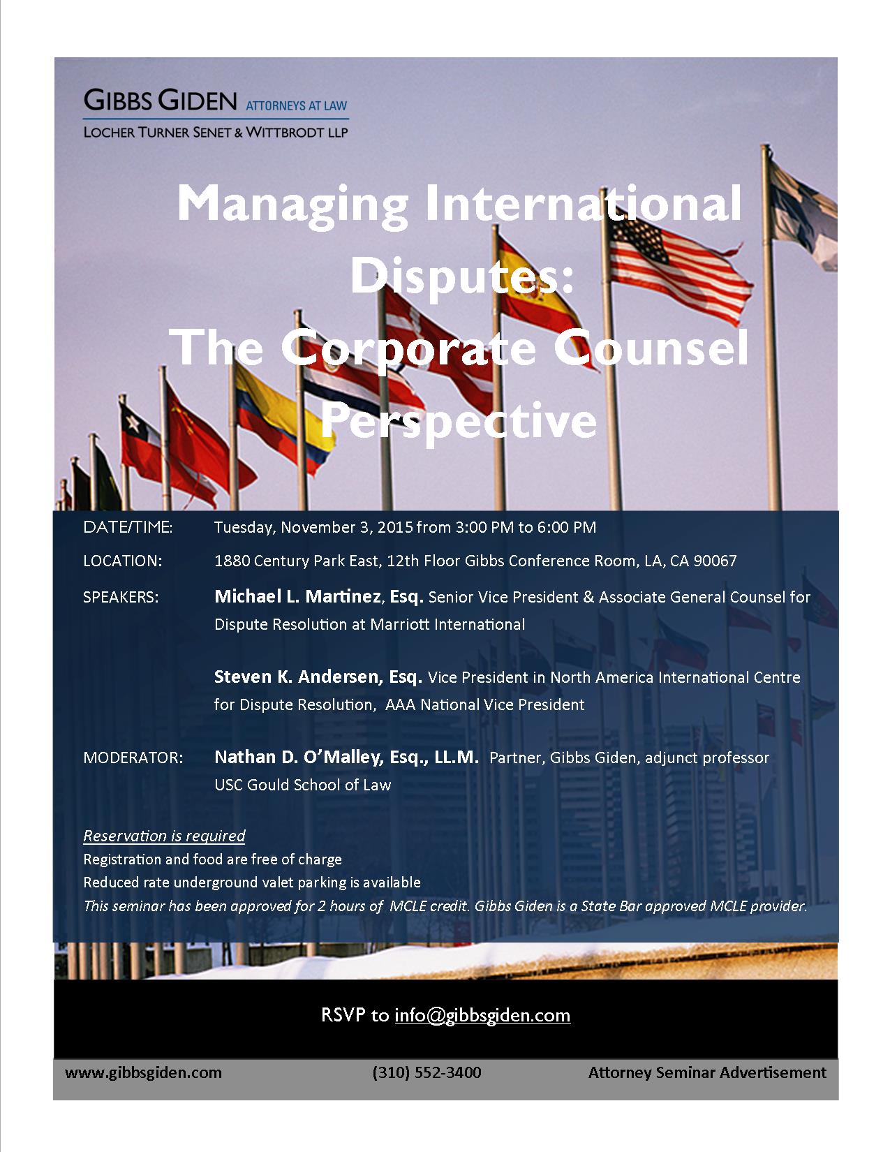 11/03/2015 Managing International Disputes The Corporate Counsel